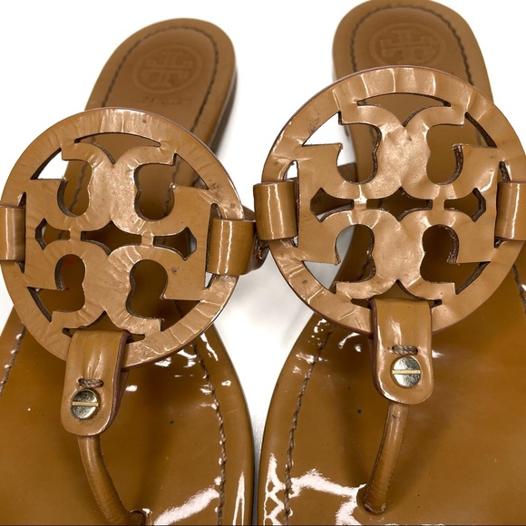 ❎ SOLD Tory Burch Miller Sandals Patent Leather Tan Brown Size 9 - Picture 8 of 14